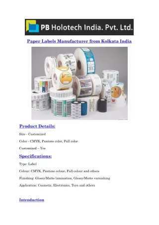 Paper Labels Manufacturer from Kolkata India
