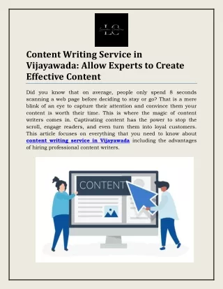 Content Writing Service in Vijayawada: Allow Experts to Create Effective Content