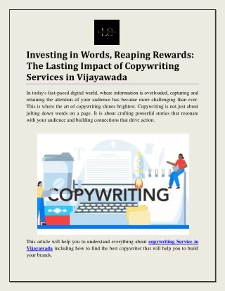 Investing in Words, Reaping Rewards: The Lasting Impact of Copywriting Services in Vijayawada