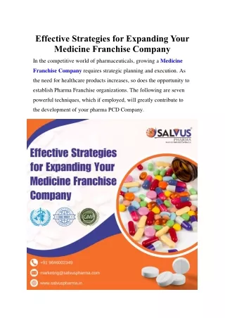 Effective Strategies for Expanding Your Medicine Franchise Company