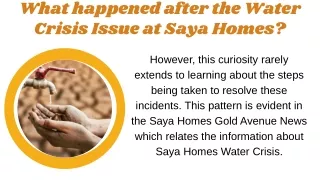 What happened after the Water Crisis Issue at Saya Homes