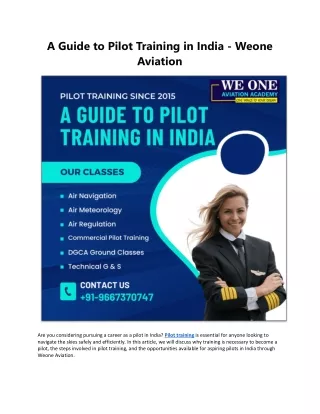 A Guide to Pilot Training in India