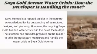 Saya Gold Avenue Water Crisis How the Developer is Handling the Issue