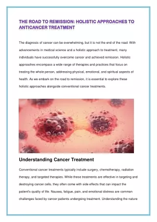 THE ROAD TO REMISSION: HOLISTIC APPROACHES TO ANTICANCER TREATMENT