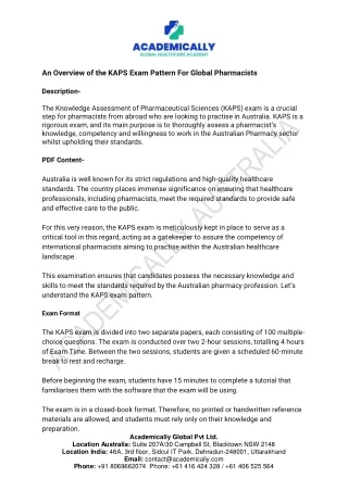 KAPS Exam Pattern For Global Pharmacists