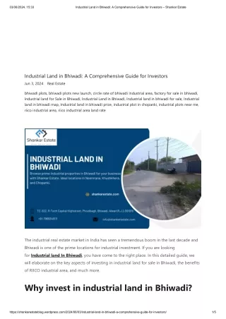 Industrial Land in Bhiwadi_ A Comprehensive Guide for Investors – Shankar Estate
