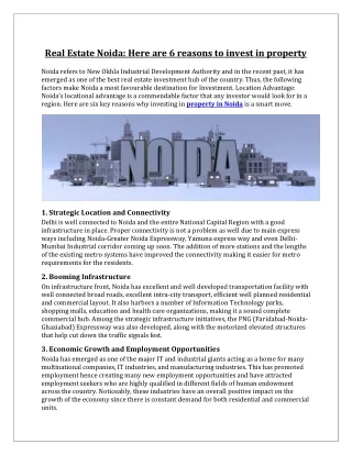 Real Estate Noida Here are 6 reasons to invest in property