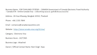 FOR THAILAND CITIZENS -  CANADA Government of Canada Electronic Travel Authority