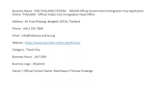 FOR THAILAND CITIZENS -  INDIAN Official Government Immigration Visa Application