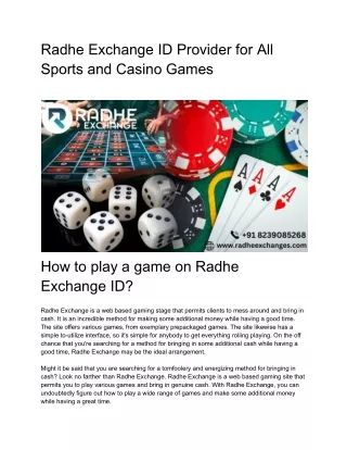 Radhe Exchange ID Provider for All Sports and Casino Games