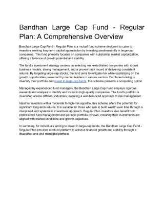 Bandhan Large Cap Fund - Regular Plan_ A Comprehensive Overview