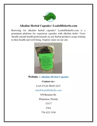 Alkaline Herbal Capsules Leafoflifeherbs.com