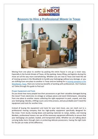 Reasons to Hire a Professional Mover in Texas