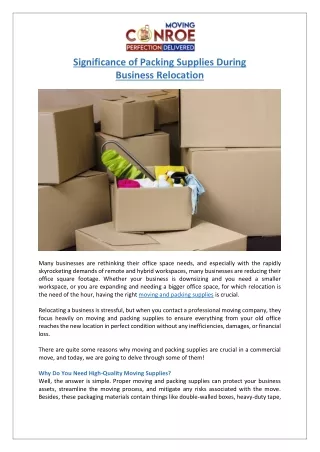 Significance of Packing Supplies During Business Relocation