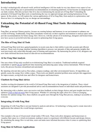 Unleashing the Potential of AI-Based Feng Shui Tools: Revolutionizing the Art of