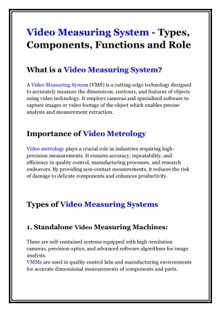 Video Measuring System - Types, Components, Functions and Role
