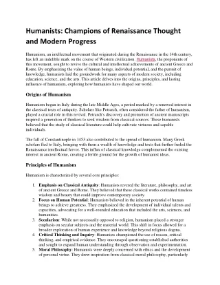Humanists: Champions of Renaissance Thought and Modern Progress