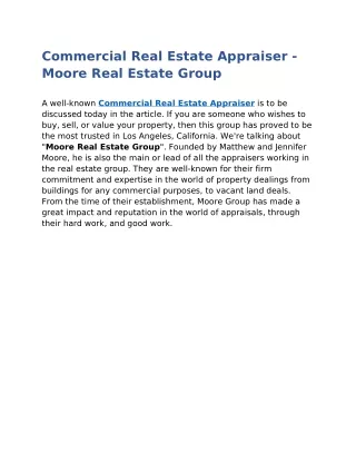 Commercial Real Estate Appraisal - Moore Real Estate Group