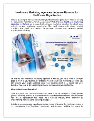 Healthcare Marketing Agencies Increase Revenue for Healthcare Organization