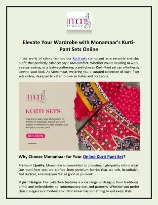 Elevate Your Wardrobe with Monamaar's Kurti-Pant Sets Online