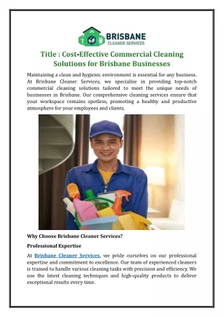 Cost-Effective Commercial Cleaning Solutions for Brisbane Businesses