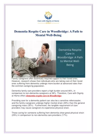 Dementia Respite Care in Woodbridge: A Path to Mental Well-Being