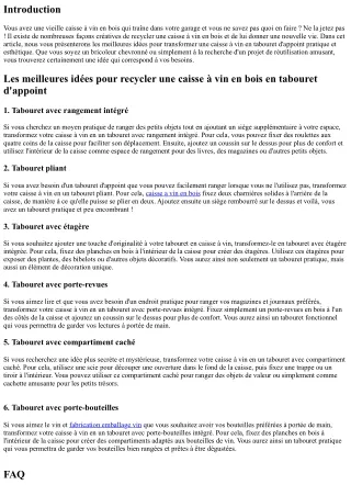 Les meilleures idées pour recycler une caisse à vin en bois en tabouret d'appoin