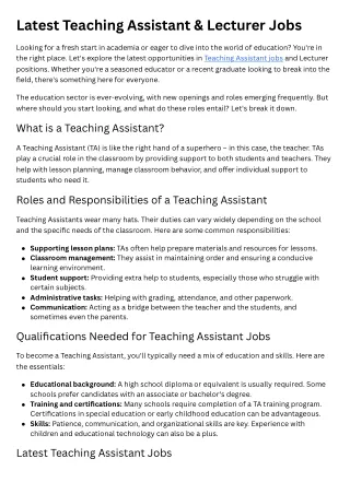 Latest Teaching Assistant & Lecturer Jobs