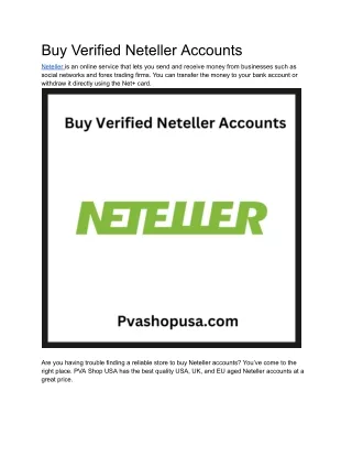 Best Sites To Buy Verified Neteller Accounts 2024