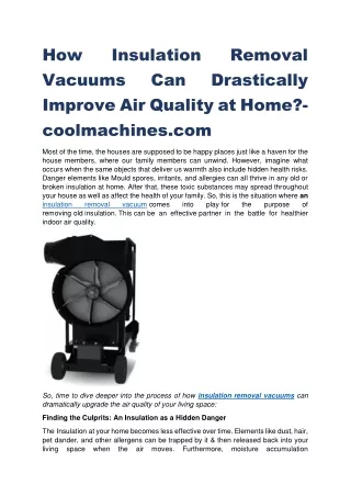 How Insulation Removal Vacuums Can Drastically Improve Air Quality at Home-coolmachines.com