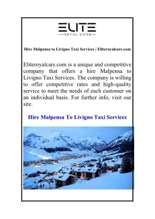 Hire Malpensa to Livigno Taxi Services | Eliteroyalcars.com