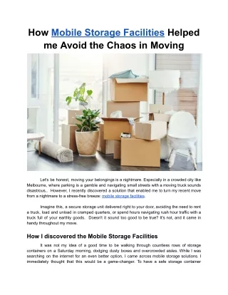 How Mobile Storage Facilities Helped me Avoid the Chaos in Moving