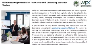 Unlock New Opportunities In Your Career with Continuing Education Thailand