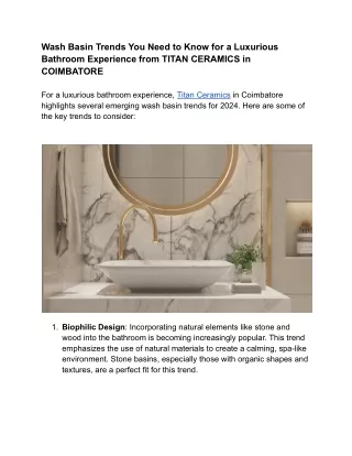 Wash Basin Trends You Need to Know for a Luxurious Bathroom Experience from TITAN CERAMICS in COIMBATORE