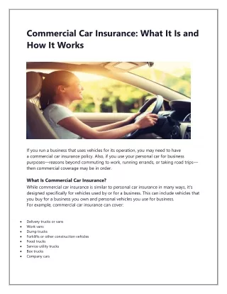 Commercial Car Insurance-What It Is and How It Works