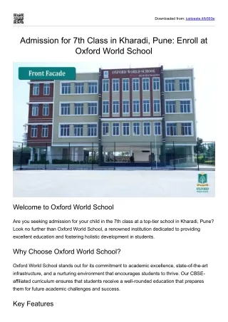 Admission for 7th Class in Kharadi, Pune: Enroll at Oxford World School