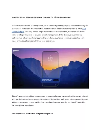 Seamless Access To Fabulous Glance Features Via Widget Management