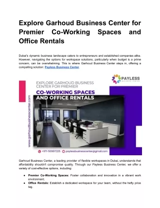 Explore Garhoud Business Center for Premier Co-Working Spaces and Office Rentals