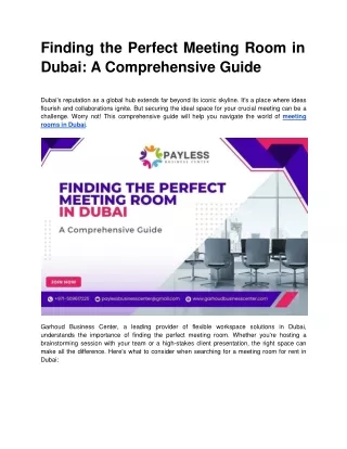 Finding the Perfect Meeting Room in Dubai: A Comprehensive Guide