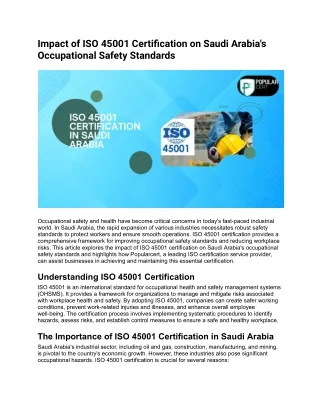Impact of ISO 45001 Certification on Saudi Arabia's Occupational Safety Standards