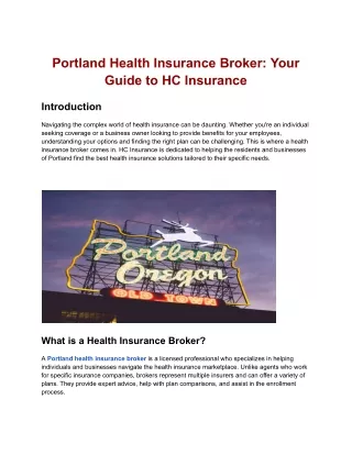 Find the Best Plans with a Portland Health Insurance Broker at HC Insurance