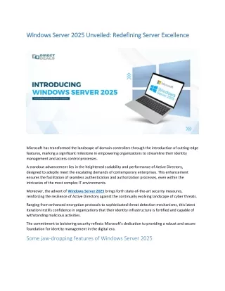 Windows Server 2025 Unveiled- Redefining Server Excellence