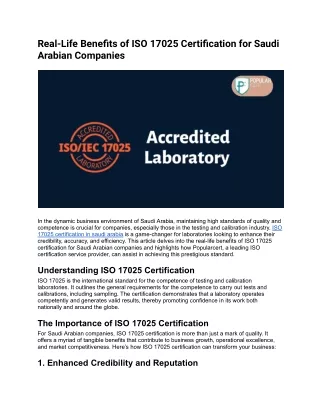 Real-Life Benefits of ISO 17025 Certification for Saudi Arabian Companies