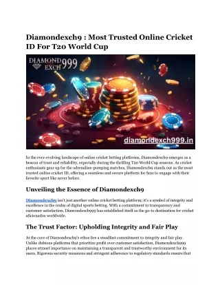 Diamondexch9 - Most Trusted Online Cricket ID For T20 World Cup