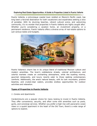 Exploring Real Estate Opportunities A Guide to Properties Listed in Puerto Vallarta