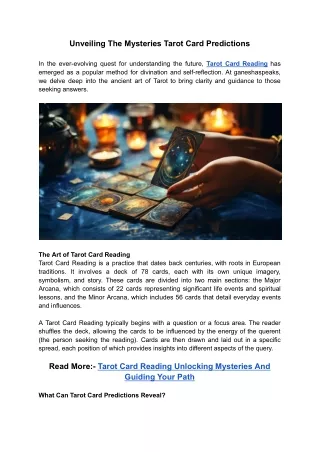 Unveiling The Mysteries Tarot Card Predictions