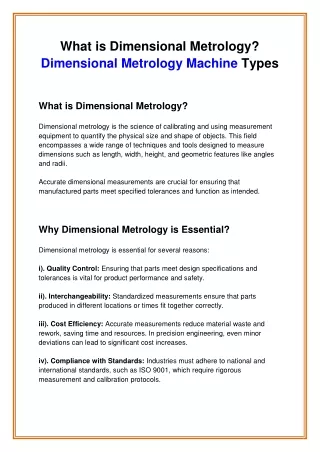 What is Dimensional Metrology? Dimensional Metrology Machine Types