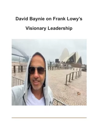 David Baynie on Frank Lowy’s Visionary Leadership