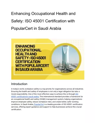 Enhancing Occupational Health and Safety ISO 45001 Certification in Saudi Arabia