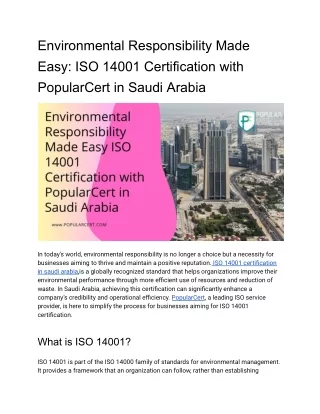 Environmental Responsibility Made Easy ISO 14001 Certification  in Saudi Arabia.